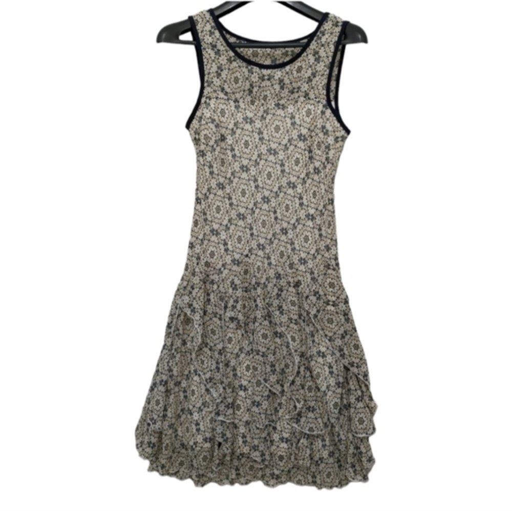 Robbie Bee Dress Yellow Sleeveless Fit Flare Floral Boho Geometric Ruffled Lined - Picture 5 of 9
